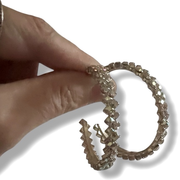 Sparkling Gold Rhinestone Hoop Earrings - Picture 4 of 6